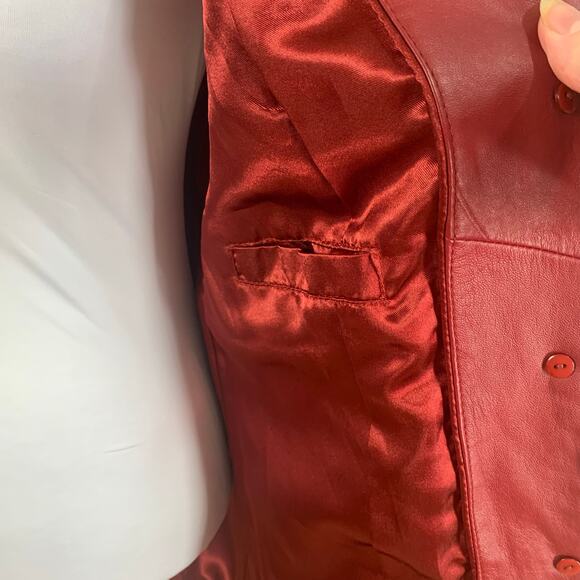 Vintage Genuine Leather Terry Lewis Size S Coat Jacket Burgundy Red Classic - Picture 10 of 11